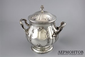 СЕРЕБРЯНАЯ САХАРНИЦА. OLIVER CARON. СЕРЕБРО 950 ПРОБЫ. ФРАНЦИЯ, 1900-Е ГГ.