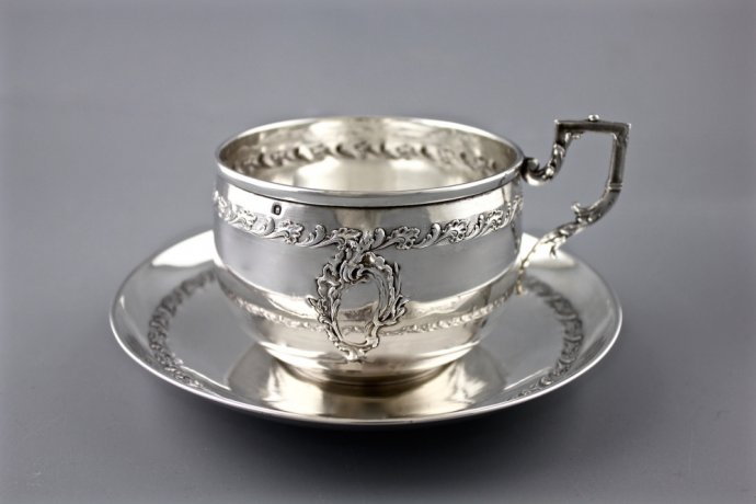 чайная пара в стиле рококо. серебро 950 пробы. франция