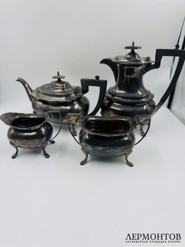 Чайно-кофейный сервиз, 4 предмета. Серебро 925, Walker & Hall, Англия, 1900