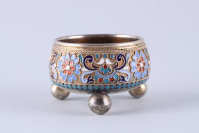 Солонка. Клингерт. Эмаль по скани. Серебро 84 пробы. Россия, Москва, 1891 г.
