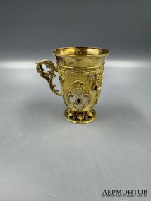 Кружка на филигранной ножке с камнями. Серебро 925 пробы, Россия, современная работа
