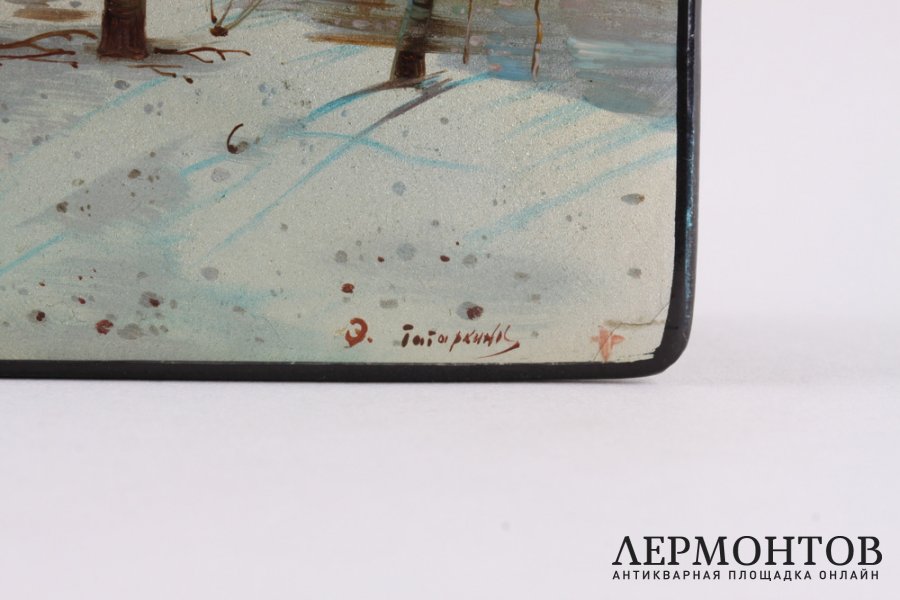 Шкатулка с лаковой миниатюрой Грачи прилетели. СССР, Федоскино, 1960-е гг. Папье-маше