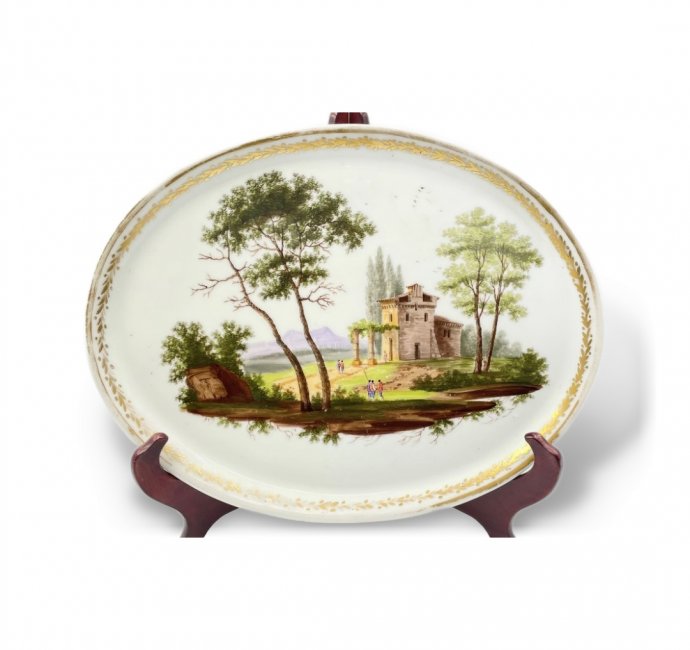 Поднос Пейзаж. Россия, частный завод, 1820-1830-е гг. Фарфор, роспись.