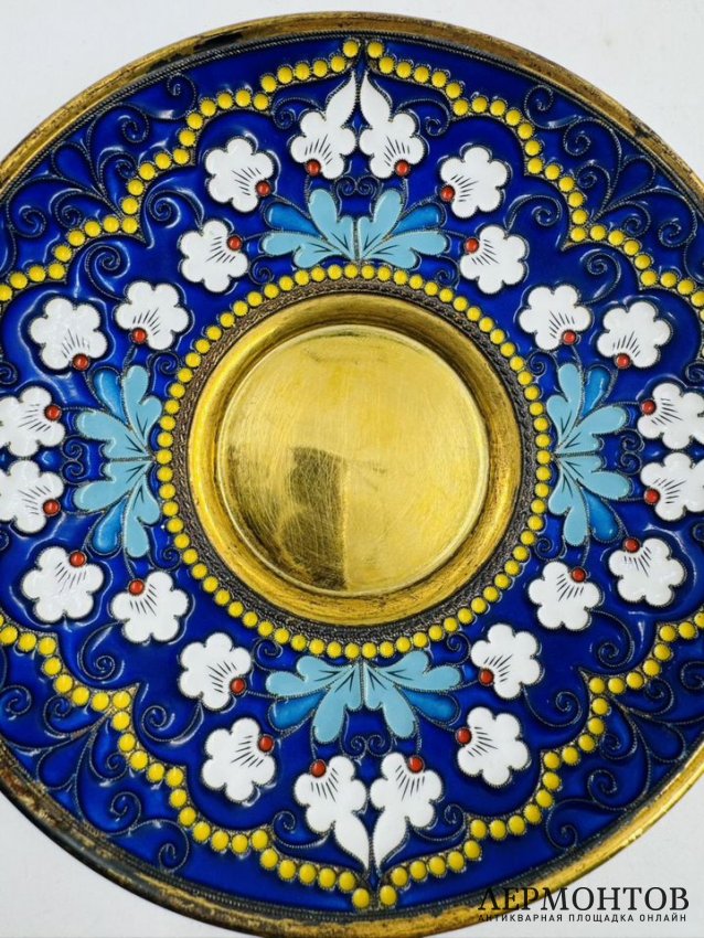 Чайная пара. Серебро 925 пробы, эмаль по скани, золочение, «Русские самоцветы», Россия, 2000 год