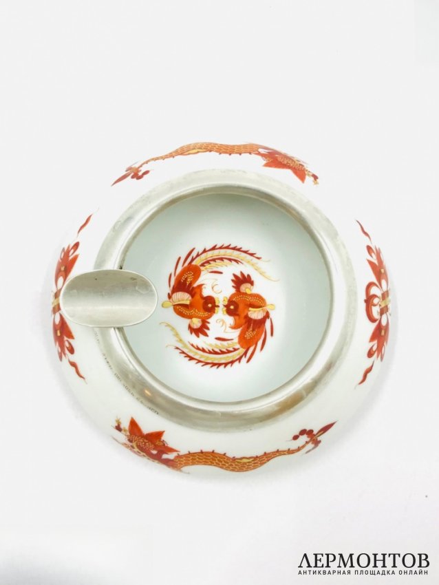 Пепельница «Красный дракон». Фарфор, серебро 800 пробы, Meissen, Германия, 1924–1934 годы