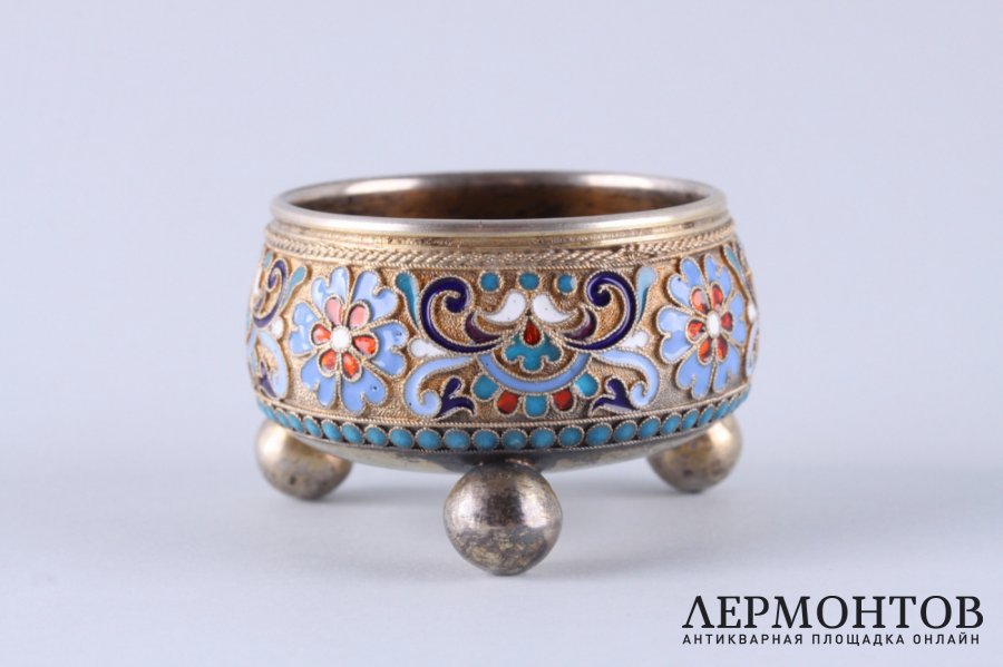 Солонка. Клингерт. Эмаль по скани. Серебро 84 пробы. Россия, Москва, 1891 г.
