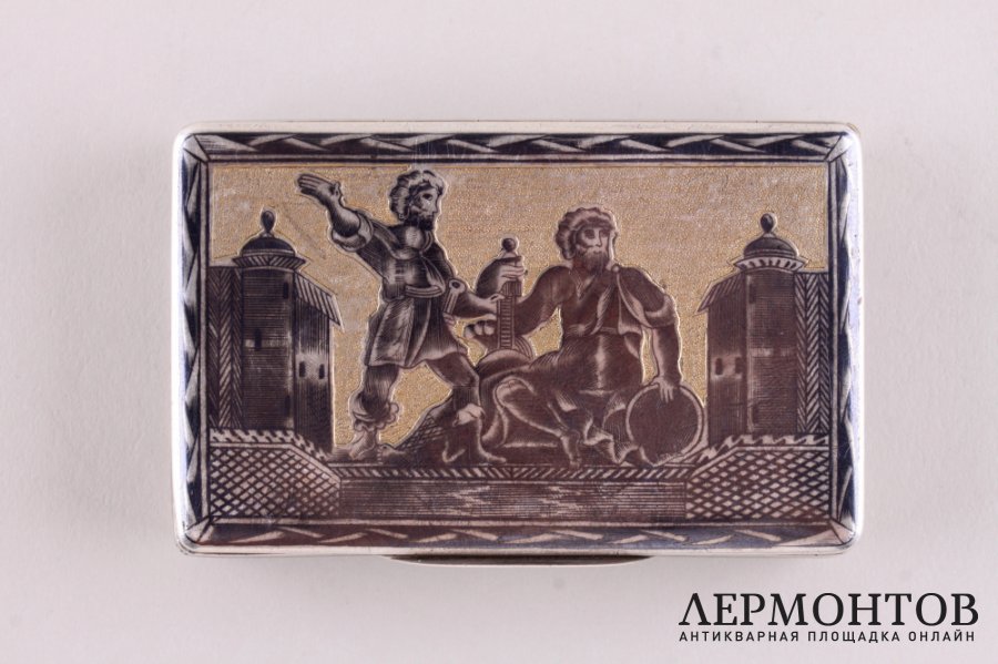 Табакерка. Минин и Пожарский. Серебро 84 пробы, золочение. Россия, Москва, 1842 г.