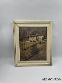 Картина «Осенний пейзаж». Оргалит, масло, предположительно художник Кононов, предположительно Россия, 20 век