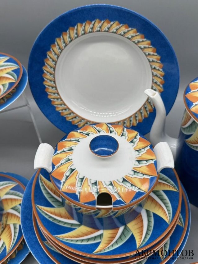 Чайный сервиз «Soleil». Фарфор, роспись, Limoges по заказу Lalique, Франция, 20 век