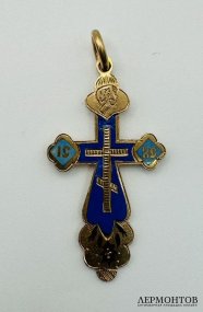 Нательный крест с эмалью. Золото 56 пробы, мастер ИМ, Россия, 1880-е годы