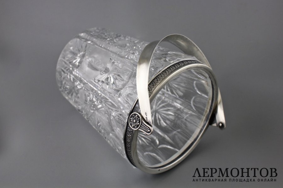 Хрустальное ведерко для льда. Серебро 800. Европа. XX век