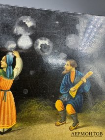 Лаковая шкатулка со сценой из сельского быта. Папье-маше, роспись, Россия, конец 19 века