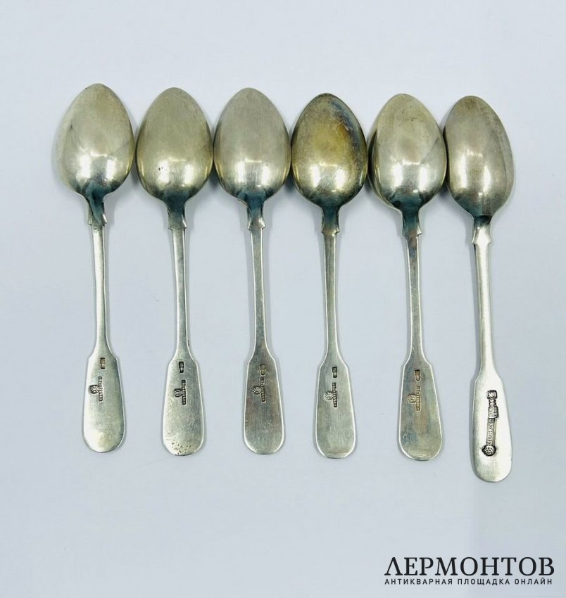 Набор кофейных ложек на 6 персон. Серебро 84 пробы, И. Хлебников, Россия, 1908–1917 годы