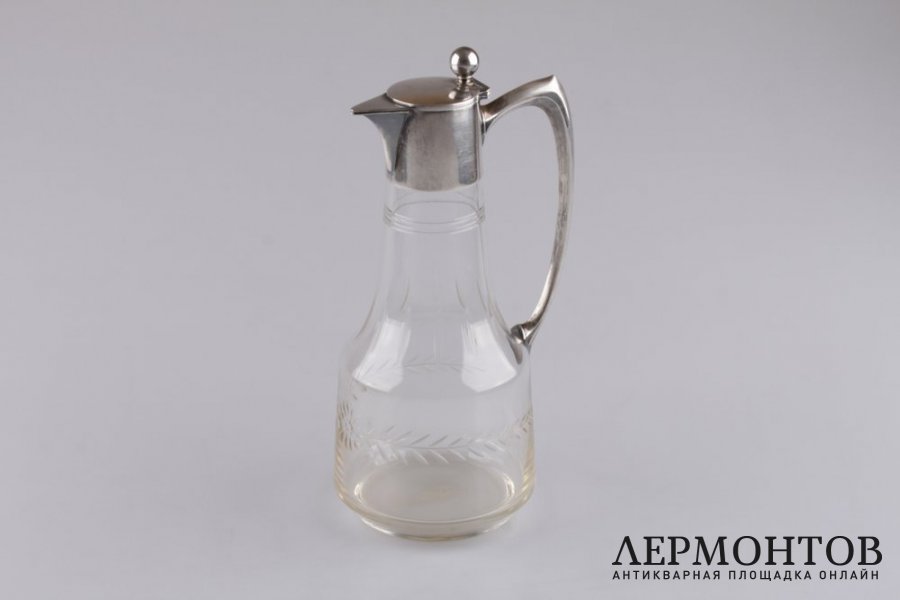 Графин для вина. Серебро 800 пробы, стекло. Германия, нач. XX в.