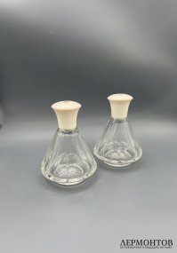 Пара флаконов с костяными крышками. Серебро 950 пробы, кость, стекло, Eusebe Callot, Франция, 2-я половина 19 века