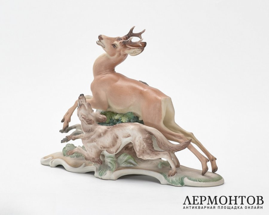 Статуэтка «Олень и борзые». Фарфор, Rosenthal, Германия