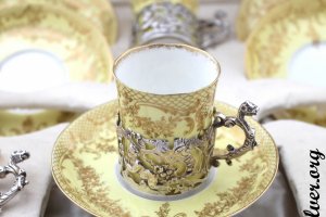 Кофейный сервиз Wedgwood & William Comyns. Фарфор и серебро 925 пробы. Англия