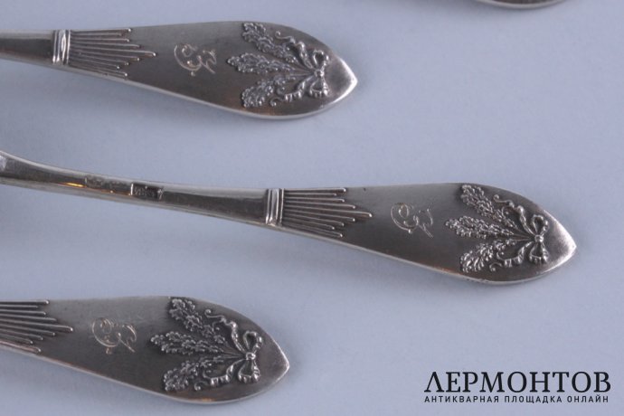 Набор кофейных ложек. Хемпель. Серебро 84 пробы. Варшава, Россия. 1908-1917.