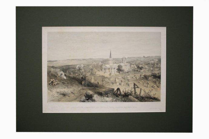 Литография. Карантинное кладбище и церковь. Крымская война. Симпсон. Лондон, 1856 г. 