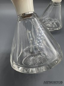 Пара флаконов с костяными крышками. Серебро 950 пробы, кость, стекло, Eusebe Callot, Франция, 2-я половина 19 века