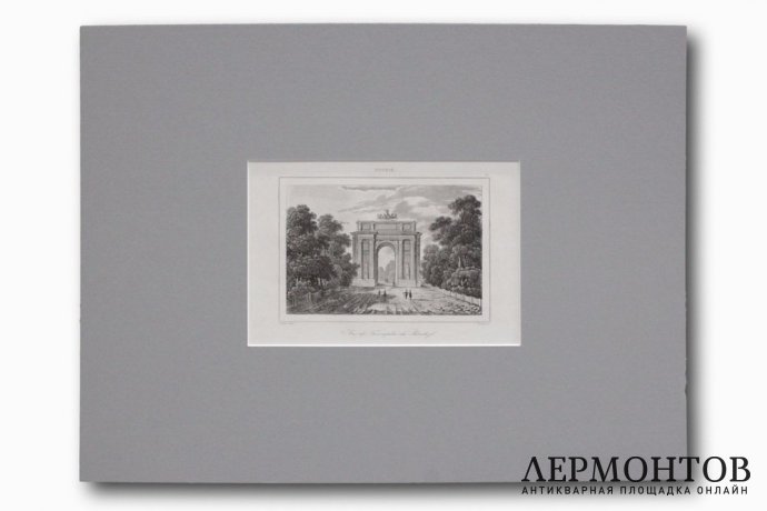 Гравюра. Нарвские ворота или Триумфальная арка в Петергофе.1838 год.