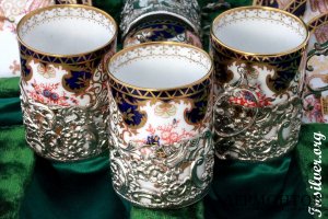 Кофейный сервиз Royal Crown Derby. Фарфор и серебро 925 пробы. Англия. Антиквариат
