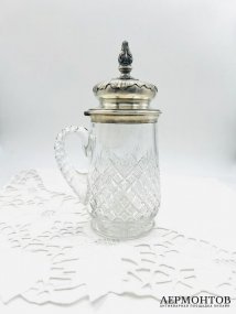 Пивная кружка с серебряной крышкой. Хрусталь, серебро 84 пробы, золочение, мастер ФК, Россия, 1899–1908 годы