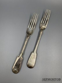 Парные столовые вилки. Серебро 84 пробы, К. Фаберже, Россия, 1908–1917 годы