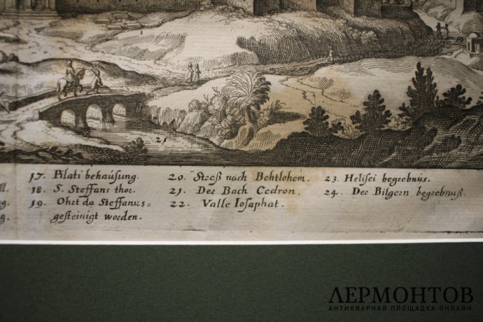 Гравюра. Карта Древнего Иерусалима. Merian, Gottfried. Франкфурт. Герлин. 1695 г.