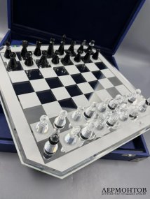 Шахматы с зеркальной доской. Хрусталь, Swarovski