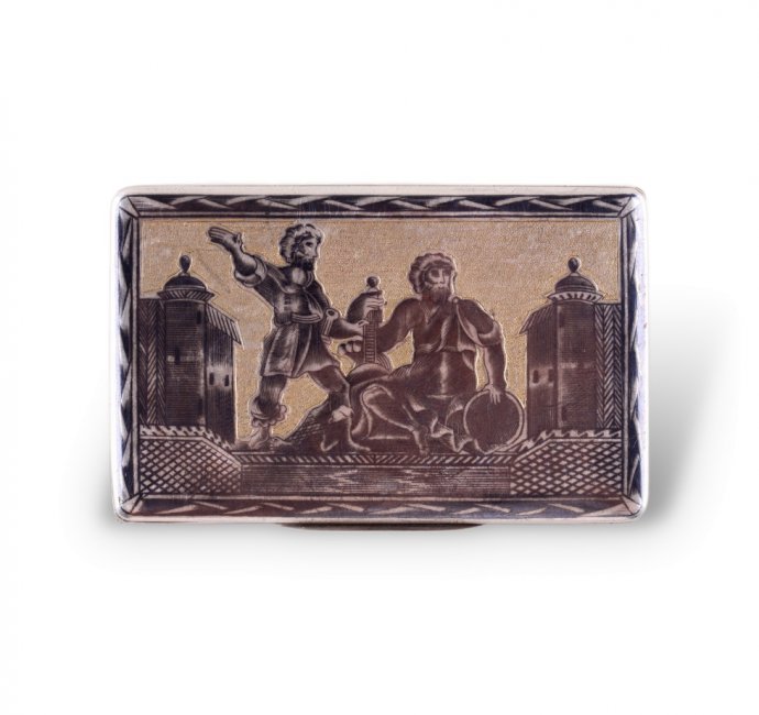 Табакерка. Минин и Пожарский. Серебро 84 пробы, золочение. Россия, Москва, 1842 г.