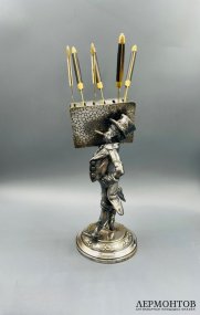 Подставка для ножей с фигурой швейцара. Металл, серебрение, Плевкевич, 1900–1914