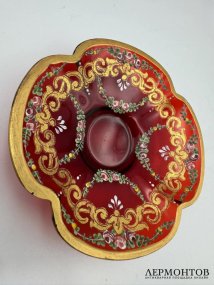 Коллекционная кофейная пара с дамой и розами. Стекло, роспись, Богемия, начало 20 века