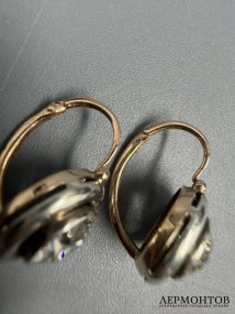 Серьги с крупными бриллиантами. Золото 56 пробы, серебро, Россия