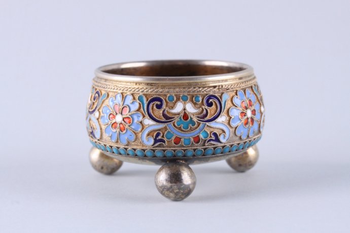 Солонка. Клингерт. Эмаль по скани. Серебро 84 пробы. Россия, Москва, 1891 г.