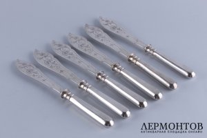 Комплект приборов для рыбы. Фирма О. Курлюкова. Серебро 84. Россия, 1908-1917 гг.
