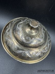 Сахарница с эмалью по скани. Серебро 925 пробы, золочение, СССР, 2-я половина 20 века