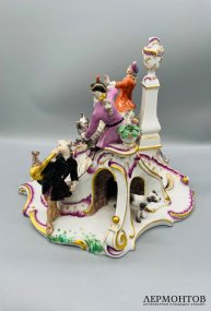 Скульптурная группа «Грот. Охота». Фарфор, роспись, Nymphenburg, скульптор Ф. А. Бустелли, Германия, 19 век