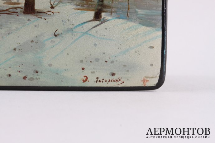 Шкатулка с лаковой миниатюрой Грачи прилетели. СССР, Федоскино, 1960-е гг. Папье-маше
