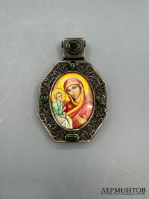 Панагия «Богоматерь с Младенцем». Белый металл, скань, эмаль, Россия, современная работа
