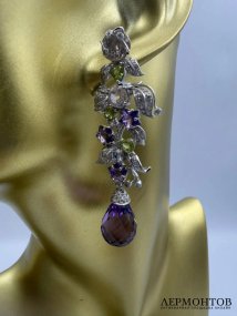 Серьги с аметистами и топазами. Золото 750 пробы