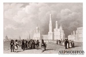 Гравюра. Москва. Колокольня Ивана Великого. 1848 год. Маер, Викерс. Германия