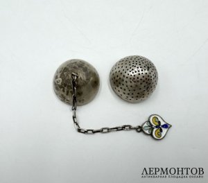 Ситечко для чая. Серебро 875 пробы, эмаль.