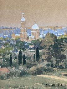 Картина «Церковь Благовещения». Картон, акварель, В. Г. Кричевский, Россия, начало 20 века