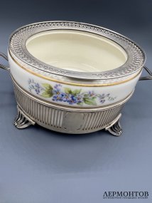 Фондюшница с цветочным декором. Фарфор, серебро 925 пробы, Lenox и J. E. Caldwell, США, 1-я половина 20 века