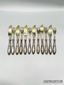 Набор для рыбы на 6 персон, 12 предметов. Серебро 84 пробы, Россия, 1908–1917 годы