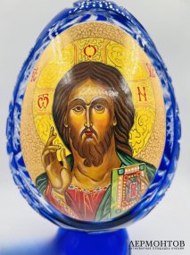 Пасхальное яйцо с образом Иисуса Христа. Хрусталь, резьба, Гусевской хрустальный завод, Россия, современная работа