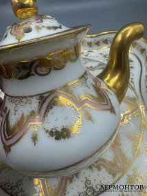 Кофейный сервиз тет-а-тет на 1 персону. Фарфор, роспись, золочение, Франция, конец 19 века
