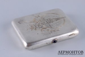 Портсигар. Спасская башня. Артель Московский ювелир. Серебро 875 пробы. СССР, 1955 г.