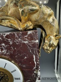 Настольные часы с пантерой. Мрамор, медь, позолота, дерево, Credan, Испания, наши дни